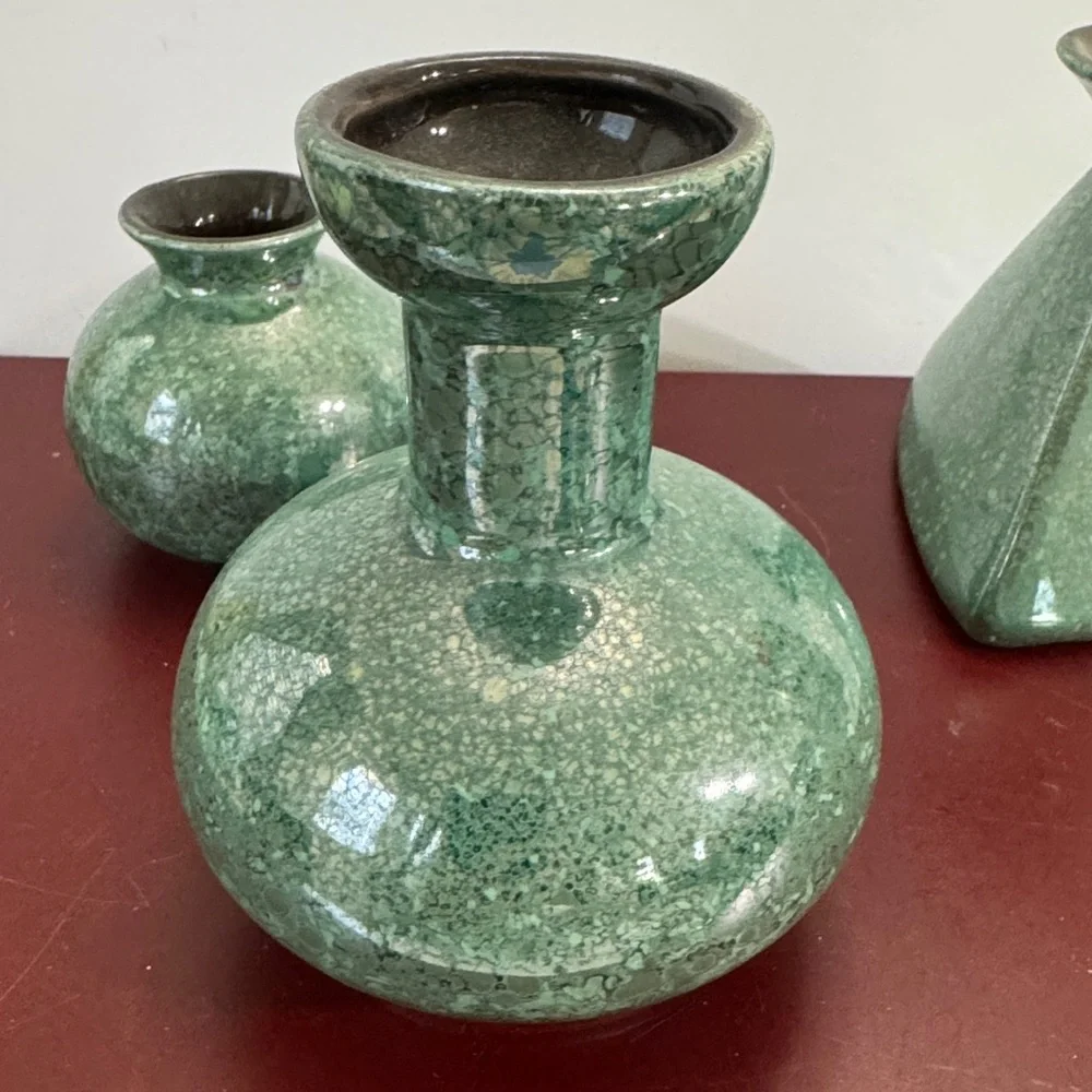 Vintage VEB Haldensleben Vases Qualitats Keramik Germany Carstens Green Set Of 3